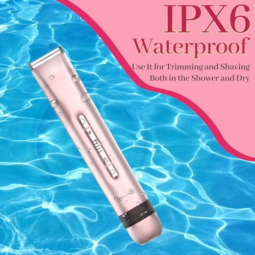 Bikini Trimmer for Women, 2 in 1 Electric Shaver Dual Head Bikini Trimmer for Women IPX7 Waterproof Body Hair Trimmer and Facial Hair Remover for Bikini Leg Arm Body Face, Pink 002