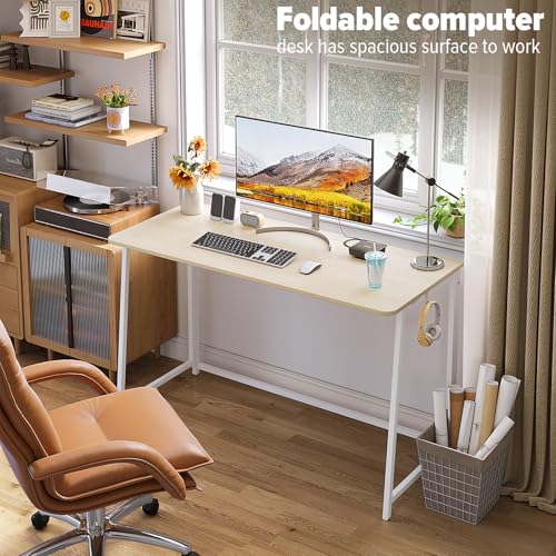 Large 47.2-Inch Folding Computer Desk with Oak Finish, Space-Saving Design