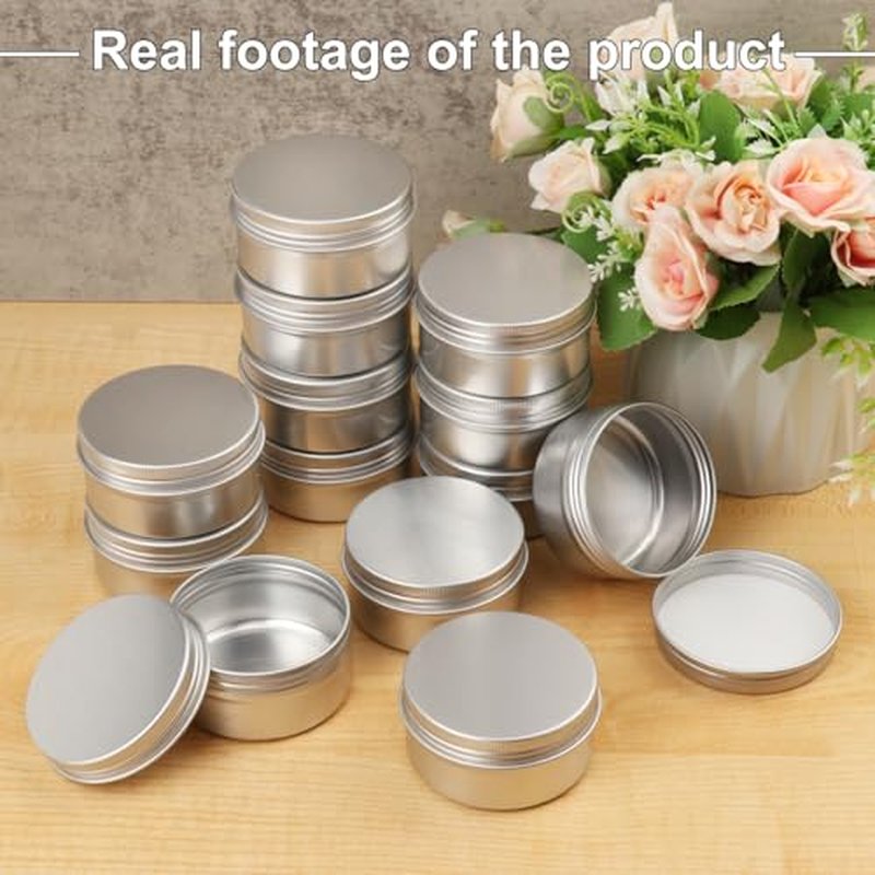 54 Pcs 3 Ounce Aluminum Tins with Screw Tops, Round metal tin with Screw Lids, 3 oz Round Cans with Lid for Cosmetics, Lip Balm, Spices, and More(silvery)