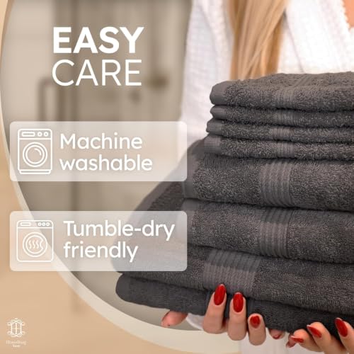 HomeBurg Dark Grey Cotton Towel Set - 8-Piece Absorbent Bath & Hand Towels with Washcloths