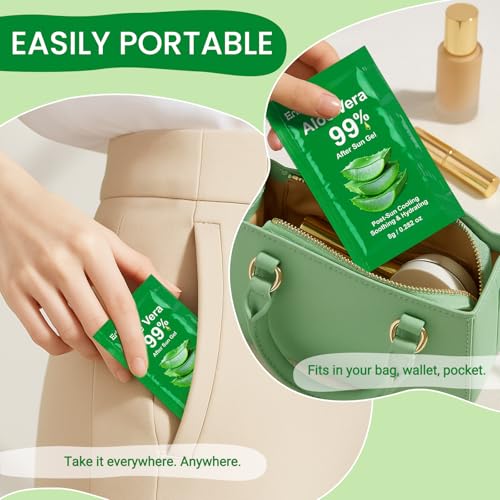 Erinde C-120 Pack Travel Aloe Vera Gel for Face Hair & Body, After Sun Relief, 99% Pure, Portable Travel Sachets