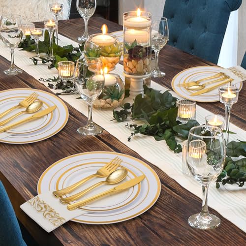 Gold Disposable Dinnerware Set for 100 Guests - 700 Pieces