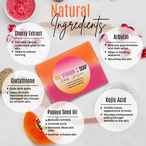 Organic Kojic acid & Vitamin C Soap Bar | Arbutin, Glutathione | Advanced Glowing formula, Replenish, & Radiant Skin | Pure Natural Pigmentation For Face & Body Cleanser - 5 OZ Each| (6)