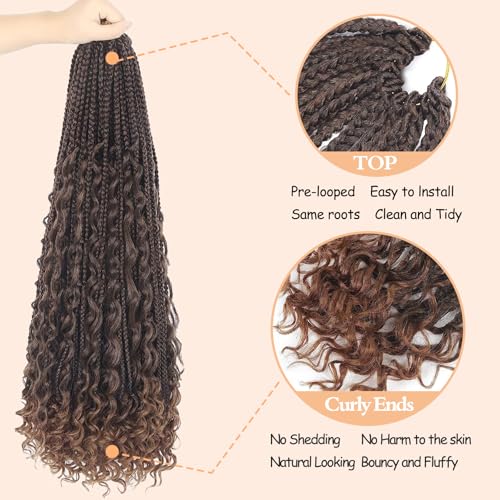 Long Boho Box Braids Crochet Hair 24 Inch Pack of 8 T30 - Natural Look