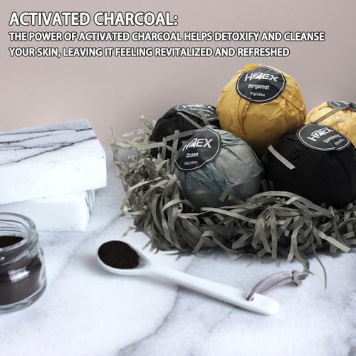 Activated Charcoal Bath Bombs for Men - Detox & Relaxation, 6-Pack with 3 Scents - Sealed Aromatherapy, Vegan Skincare