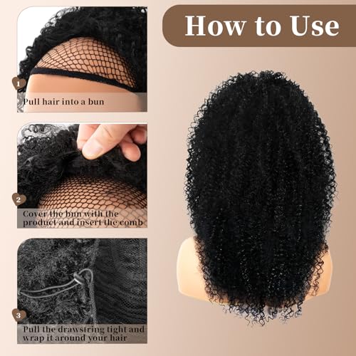 27-Inch Drawstring Ponytail Extension for Black Women, Kinky Curly Hairpiece