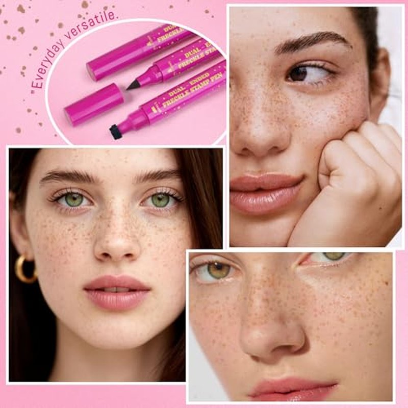 2 in 1 Freckle Stamp Pen Waterproof for Natural Lifelike Faux Freckle Stamp Long Lasting Quick Dry Magic Fake Freckles Stain Marker Pen for Sunkissed Makeup 01#Light Brown