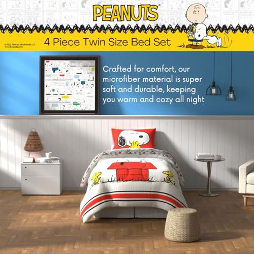 Peanuts Snoopy Reversible Comforter & Sheet Set - Twin Size, Red Variation