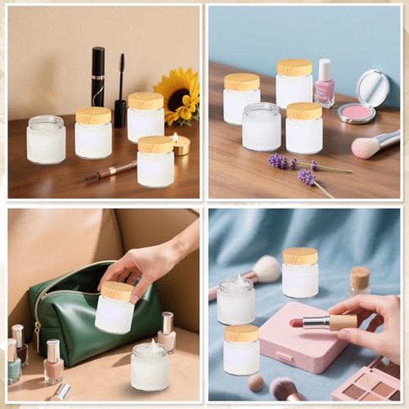 25 Pcs Glass Jars with Lids and Lnner Iiners 4 Oz Empty Small Containers Plastic Woodgrain Round Airtight Cosmetic Jars Reusable Glass Bottles for Travel