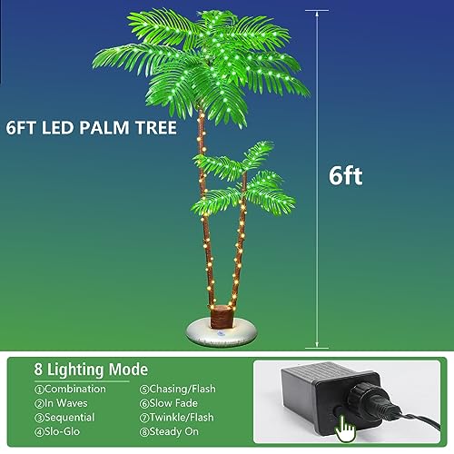 6FT Plug-in Lighted Palm Tree with 2 Trunks - Indoor Outdoor Waterproof LED Decor