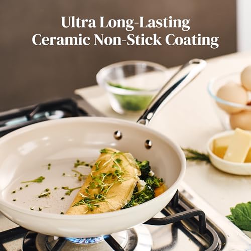Ceramic Non-Stick Frying Pan Set - Beige White, 8, 9.5 & 11 Inch