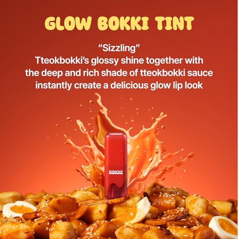 BLACK ROUGE Glow Bokki Tint, GB07 Bacon Pink ? Korean Lip Tint Inspired by Tteokbokki, Non-Sticky Long-Lasting Lip Stain with Glossy Finish, Cute Stickers ? Original Red, Rose, Soy