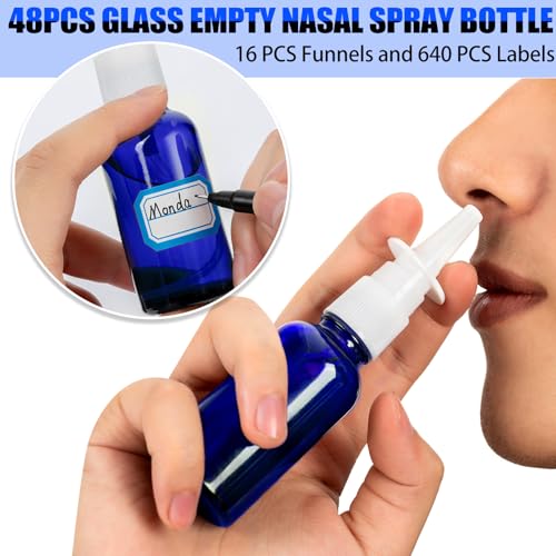 Blue 80 Pcs Refillable Glass Nasal Spray Bottles 30ML/1OZ Travel Kit