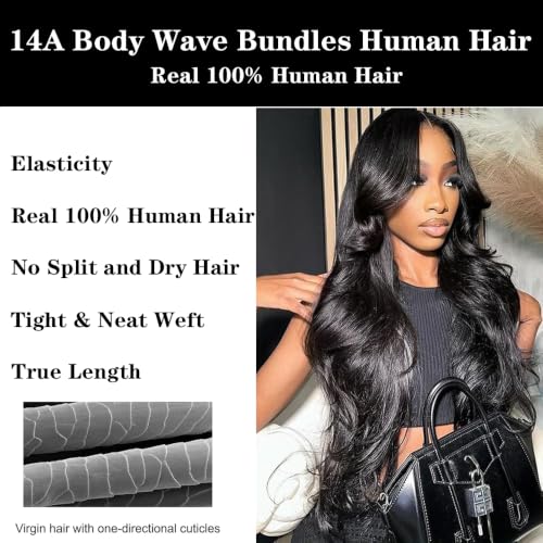 3 Bundles Human Hair Extensions - Body Wave 16 18 20 Inch Natural Black