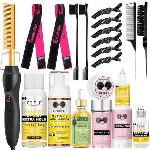 Hot Comb Hair Straightening Brush with Adjustable Temperature - 21Pcs Wig & Black Hair Styling Set