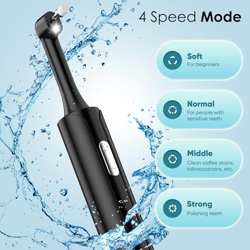 Rechargeable Teeth Polisher with 5 Brush Heads, 4 Modes, LED Light, Whitening