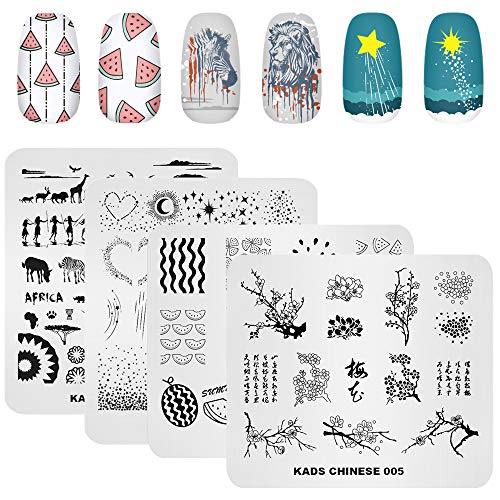 KADS 20pcs Nail Stamp Plates Set - Leaves, Flowers, Animal Nail Art Templates (20 Pcs)