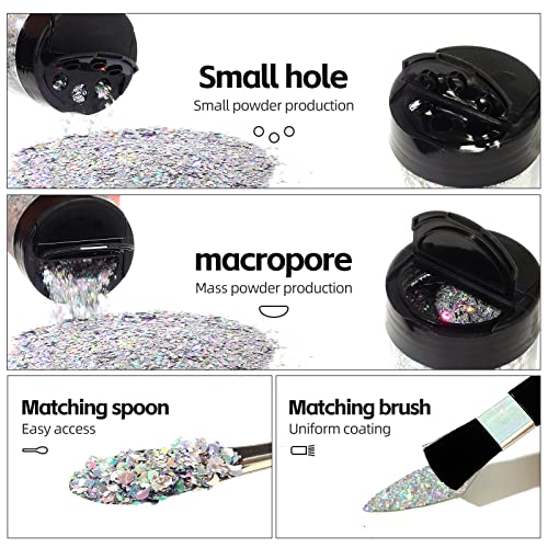 Craft Glitter, 380g Nail Glitter Powder 10 Jars Glitter with Tools,AARDWO Vibrant Multi-Purpose Glitter for Body,Eyeshadow,Cosmetic,Nail Arts,Crafts,Decoration,DIY(Star&Moon Shape, Silver)