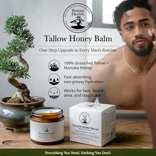 Natural Grass-Fed Tallow Balm with Manuka Honey & Calendula for Dry Skin - 2oz
