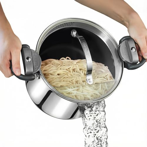 8 Qt Stainless Steel Stock Pot with Strainer Lid - Multipurpose Pasta & Cooking