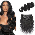 Clip in Hair Extensions 20 Inch Natural Black Human Hair Seamless Body Weft - Black CP-Pure Black-B