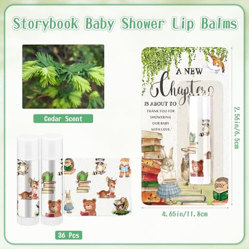 36 Pcs Storybook Baby Shower Lip Balm Favors Honey Cedar Scent Lip Balm Bulk Storybook Theme Party Gifts for Guest Gender Reveal Games Prizes Baptism Party Supplies