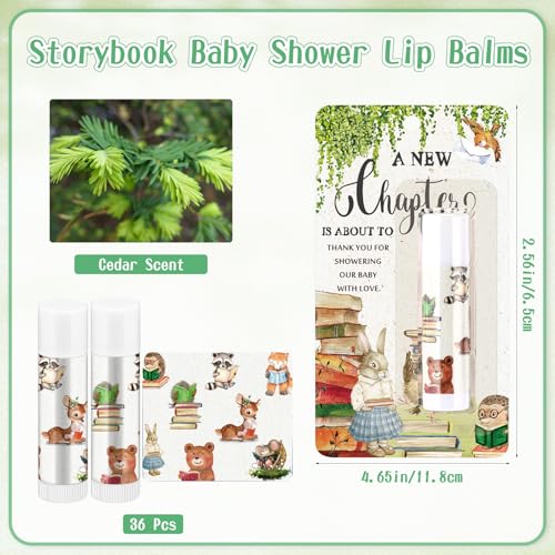 36 Pcs Storybook Baby Shower Lip Balm Favors Honey Cedar Scent Lip Balm Bulk Storybook Theme Party Gifts for Guest Gender Reveal Games Prizes Baptism Party Supplies