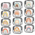 Hillban 12 Pcs Rainbow Clear Makeup Bag for Women Inspirational Quotes PVC Waterproof Cosmetic Bags Appreciation Travel Toiletry Pouch Gifts for Teacher Student Adults(Black)