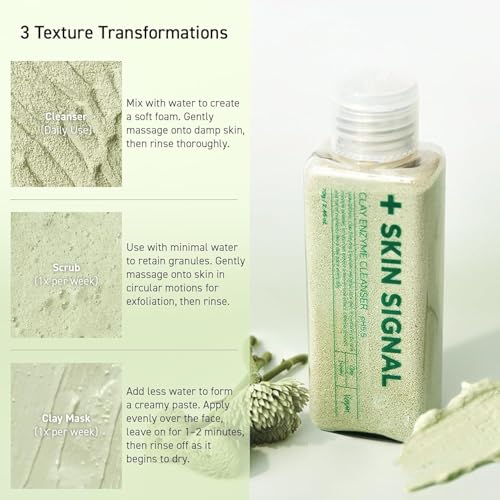 Green Clay Enzyme Facial Cleanser for Pores & Blemishes - Deep Exfoliating Powder Wash