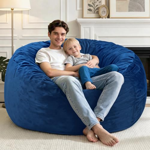 5FT Large Blue Bean Bag Chair for Adults - Washable Cover & Memory Foam