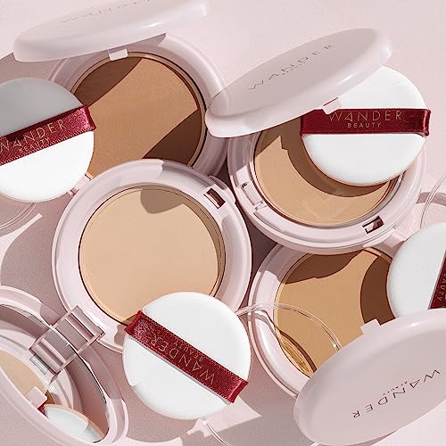 Wander Beauty Wanderlust Powder Foundation - Medium - Blurs and Evens Skin Tone - Perfects and Hydrates With Hyaluronic Acid, Aloe, Honeysuckle, & Vitamin E - Lightweight, Buildable Coverage - 0.31 oz