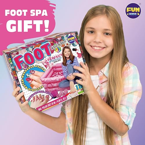 Kids Foot Spa Kit with Inflatable Foot Tub & Nail Polish Set for Girls Ages 7-12