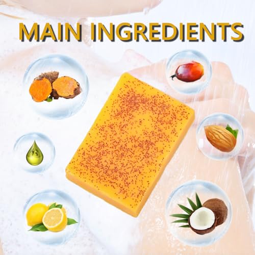 Turmeric Soap Bar and African Net Sponge, Organic Turmeric Soap Bar and African Exfoliating Net Sponge for Face, Natural Lemon TurmericFacial Cleanser Soap for Face & Body (2)