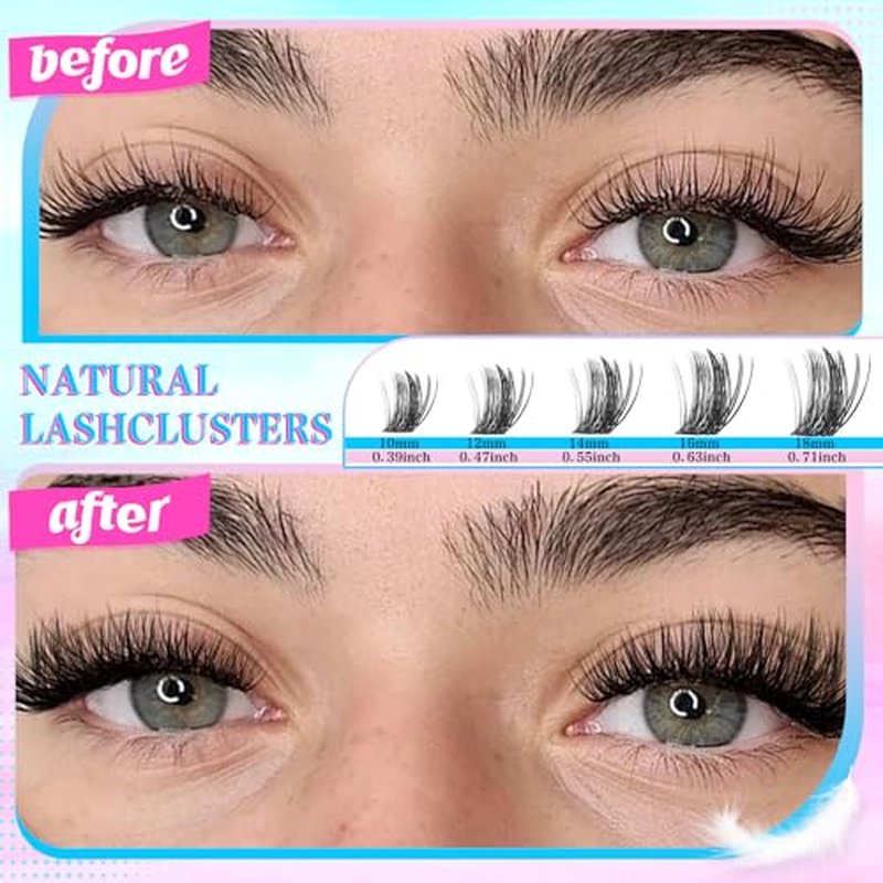 DIY Lash Clusters Extension Kit, 576pcs Natural Wispy Eyelash Clusters with Glue Tools for Home Application, 10-18mm D Curl Complete Starter Kit for Beginners, 2 Pack