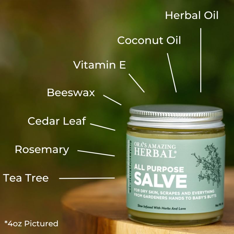 All Purpose Herbal Salve 4 oz - Healing Skin Balm with Tea Tree, Comfrey, Calendula