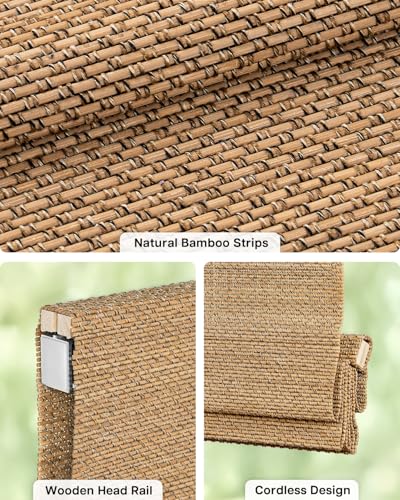 LazBlinds No-Drill Bamboo Roman Shades 20 W x 48 H Star-Brown