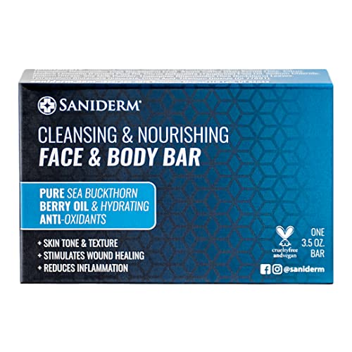 Saniderm Face & Body Bar, Cleansing Soap with Citrus Scent (1 Bar) ? Hydrates and Heals Tattoos With Nourishing Sea Buckthorn Oil + Omega 7