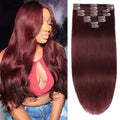 Burgundy Clip-In Hair Extensions 14 Inch 3.2oz Remy Human Hair Set for Women