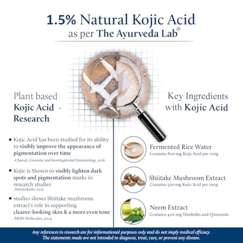 Blue Nectar 1.5% Kojic Acid Face Serum | Mushroom & Rice Water Skin Serum for Reducing the Appearance of Pigmentation & Dark Spots | Night & Day Serum for Women & Men (18 Herbs, 30ml)