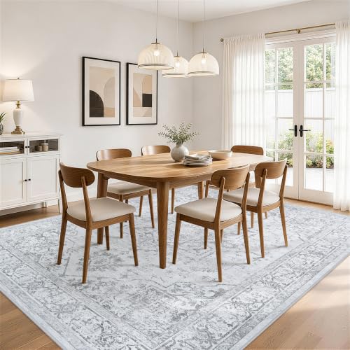 Xafir 8x10 Grey Washable Non-Slip Area Rug for Living Room