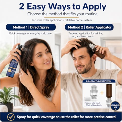 Minoxidil Hair Growth Spray with Roller Applicator 3.38 Fl Oz Pack of 5 – Hair & Beard Regrowth Treatment