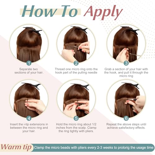 Human Hair I Tip Extensions 16 Inch Dark Brown Keratin Pre Bonded Micro Beads Set