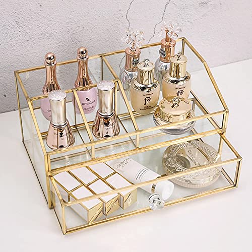 5-Compartment Glass Makeup Brush Organizer Jewelry Display Box - Nordic Style