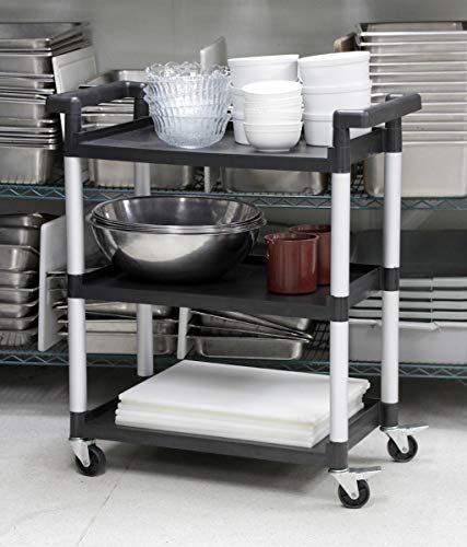 3-Shelf Utility Plastic Cart with Wheels - Max Capacity 225 Lbs - Black - Variation of THIS listing