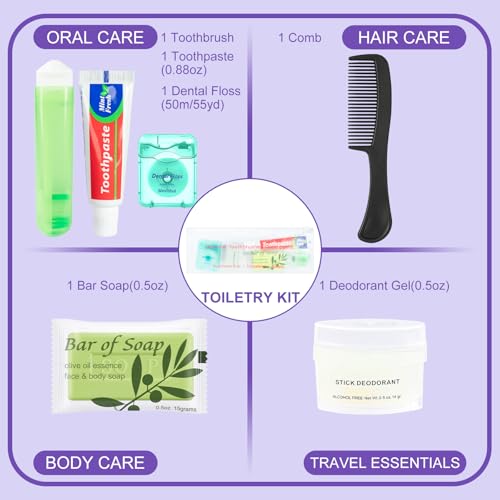 Homeless Kit Bulk Hygiene Kits,Toiletry Kit Travel Size Toiletries in Zip Pouch,Homeless Care Package Supplies Ideal for Men Women Homeless Hotel Charity
