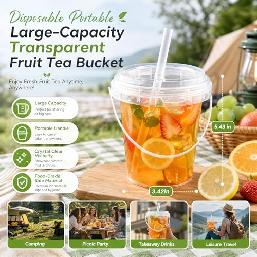 100 Pack 34oz Disposable Coffee Cups with Lids, Straws & Handles - Hot & Cold Drinks