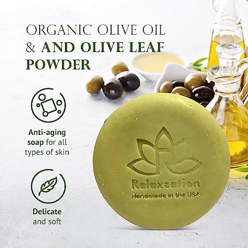 Relaxcation Made in USA 5 Bulk Soap Bars with Organic Olive Oil and Olive Leaves - Anti-aging and Antioxidant Natural Cold Process Soap Handmade in USA