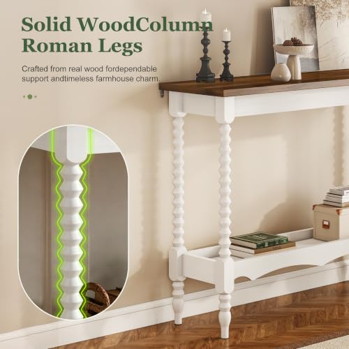 White Brown 2-Tier Console Table for Entryway & Living Room - 41.3x13.8x33.5in