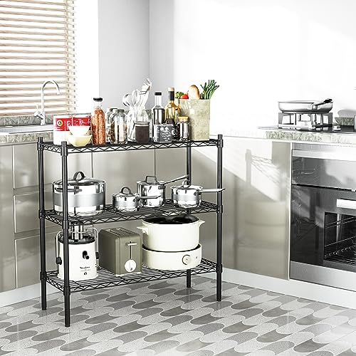 Heavy Duty Wire Shelving 3-Tier Storage Rack Black - Adjustable Metal Organizer