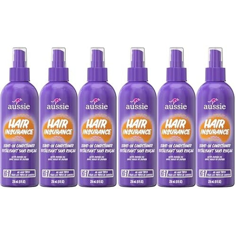 Aussie Hair Insurance Leave-In Conditioner Spray,Frizz Control,Softening with Jojoba & Sea Kelp,Moisturizing Treatment for All Hair Types,Juicy Citrus,8 Fl Oz Each,(Pack of 6)
